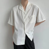 BONSIR  -  Men Shirt Cuban Collar Casual Shirt Spring/Summer Fashion Plain Simple Daily Versatile Short-Sleeve Tops Men'S Clothing 2025 New