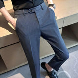Bonsir Autumn High Quality Stripes Suit Pants Mens Business Slim Fit Solid Color Suit Pants Office Social Wedding Party Dress Pants