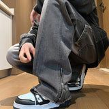 Bonsir Men's jeans 2024 Autumn Side Zipper Pants New Fashion men streetwear Jeans Loose Straight Denim Pant Mens  jeans homme hip hop