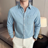 BONSIR  -  Autumn Spring Retro Popular Denim Shirt Men High Quality Pure Cotton Long Sleeve Men's Cowboy Shirts Casual One Pocket Jackets