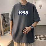 BONSIR  -  Summer Number 1998 T Shirt Men Gothic Retro Vintage 260g Cotton Short Sleeve Tees Streetwear Tops Korean Oversized T Shirt Men