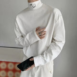 Bonsir Mens y2k casual metal decorated high collar shoulder pad long sleeve T-shirt autumn genderless fashion trend simple top unisex