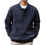 BONSIR  -  American European New Fashion Men's Navy Solid Color Casual Trendy Turn-down Collar Long Sleeve Pocket Jacket Coat Male