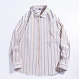BONSIR  -  Autumn Business Casual Striped Shirts for Men Tops Stripe Shirt Loose Top Cotton Blouse Cardigan Korean Long-Sleeved Shirts