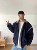 BONSIR  -  American retro niche splicing contrasting double collar jacket for men's spring new trendy brand loose couple pilot jacket