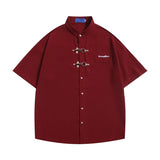 BONSIR  -  Button Decoration Short Sleeve Shirts Mens Summer Solid Color Streetwear Loose Waffle Shirt Oversized Harajuku Casual Blouse Men