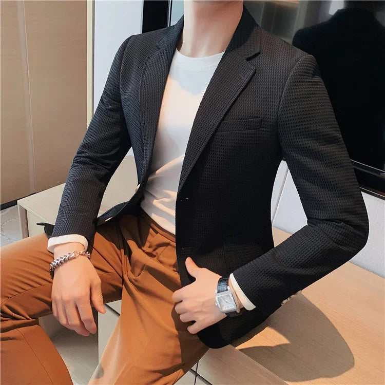 Bonsir Plus Size 4XL-M Autumn New Waffle Suit Jacket Men Two Buttons Slim Fit Business Casual Blazers Homme Formal Groom Prom Tuxedo