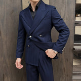 Bonsir (Jackets+Pant)Fashion Double Breasted Design Men Suit Italian Style Luxury Elegant Business Social Wedding Dress Thick Suit 2Pcs