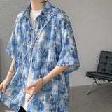 Bonsir Men Ice Silk Smooth Shirt Spring Summer Thin Luxury Loose Korean Casual Shirt Beach Trendy Floral Draping Shirts Plus Size 5XL-M