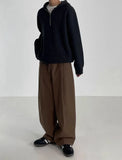 BONSIR  -  Autumn Winter Men's Cotton Wide Leg Floor Suit Pants Korean Casual Loose Straight  Thicken Full Length Trousers Male Keep Warm