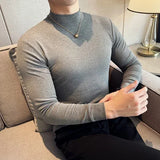 Bonsir 11 Color Autumn Winter Half Turtleneck Stretch T-shirt High Quality Slim Fit Casual Long Sleeved Cotton Tee Men Clothing 4XL-M
