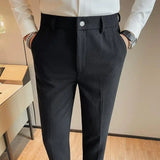 Bonsir Men's Waffle Casual Pants Fashion Korean Stretch Waist Business Formal Pants Mens Social Party Suit Pants Streetwear Pencil Pant