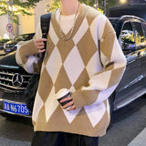 BONSIR  -  Korean Plaid Sweaters for Men Autumn Winter Patchwork Crew Neck Sweater Men Pullovers Casual Long Sleeve Knitted Y2k Shirt