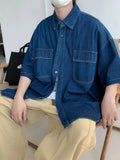 BONSIR  -  Summer Casual Denim ort Sve irt Men Versatile Trendy Waed Five Sve Workwear Jaet Loose Fit Multi ket Jeans