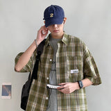 BONSIR  -  Y2k Streetwear Plaid Men Shirts Summer Fashion Chemise Homme Fashion Mens Checkered Shirts Short Sleeve Men Blouse