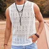 Bonsir Mens Vest Geometric Hollow Perspective Tank Top Summer Beach Streetwear Casual Jogging Gym Personality Tops Men'S Clothing