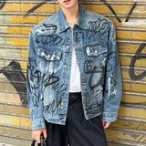 Bonsir American Style Graffiti Denim Jacket Heavy Duty Washable Streetwear Letter Print Top For Men And Women ropa hombre Winter Coat