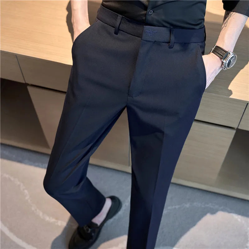 Bonsir Plus Size 42 40 38 Spring New Embroidered Suit Pant British Fashion Men's Business Casual Pants Formal Social Slim Fit Suit Pant