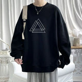 BONSIR  -  Casual Geometric Printed Hoodies Men's Clothing Stylish Basic Autumn Winter Fleece Young Style O-Neck Long Sleeve Sweatshirts