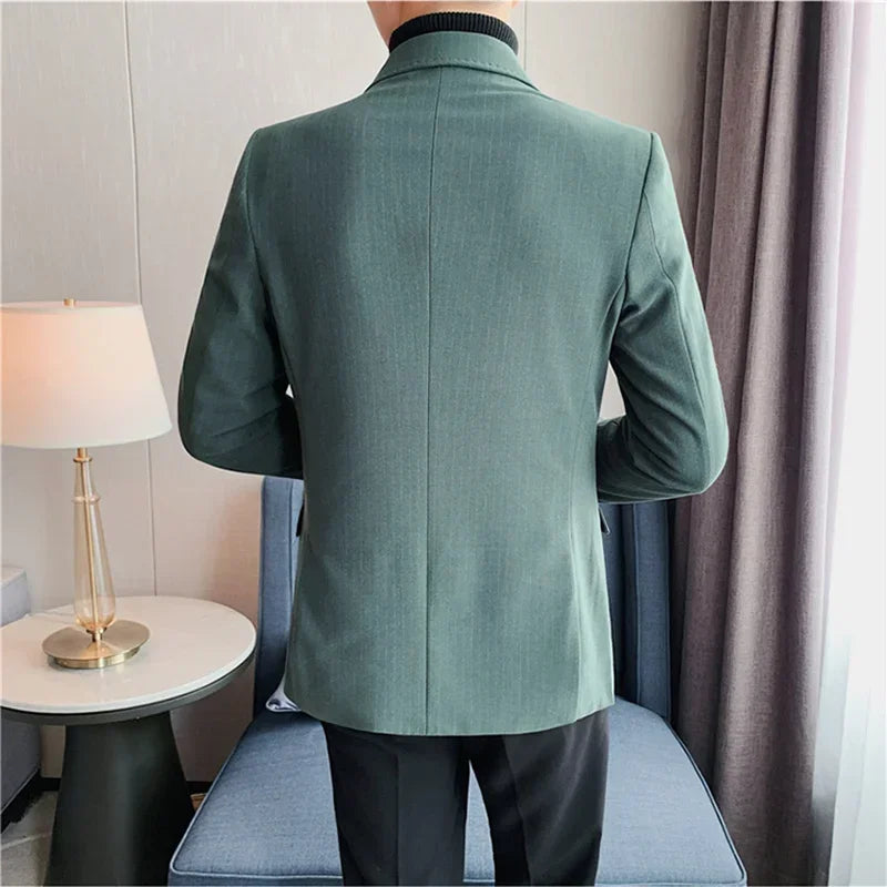 Bonsir British Style Men Stripe Slim Fit Double Breasted Blazer Jackets Men Clothing 2024 New Business Formal Wedding Dress Suit Jacket