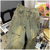 Bonsir Spring Men and Women Trendy Street Personalized Washed Straight leg Jeans Couple Loose Wide Leg Floor Raging Casual Pants