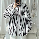 Bonsir Men's Long Sleeve Striped Shirts Spring New Korean Button Up Shirt Unisex Fashion Casual Oversize Blouse Printed Clothing
