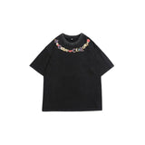 BONSIR  -  Washed Black T-Shirt Neckline Print Harajuku Style Short Sleeve Couple's Daily Tshirt Round Neck Top Y2k Street Style Tee Shirt