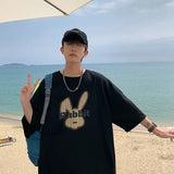 BONSIR  -  Summer Cartoon Rabbit Pattern T-shirt Men Women Casual Short Sleeve Tshirts High Street Cotton T-shirt Men Oversized T Shirts
