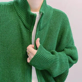 BONSIR  -  Zipper knitted sweater men autumn and winter national trend high street loose fashionable zipper stand collar sweater jacket men