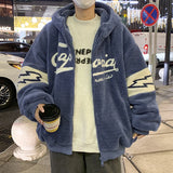 Bonsir Winter Velvet Thickened Jacket Men's Warm Polar Fleece Loose Casual High Street Hooded Jackets Men Tops Overcoat Male Clothes