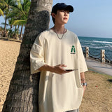 BONSIR  -  Summer High Street Cotton Oversized T Shirt Men Loose T Shirts for Mens Casual Tops Tees Clothes Streetwear Short Sleeve Tees