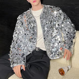 Bonsir Mens Street Sequin Stage Performance Short Jacket Autumn Genderless Nightclub Niche Personality Fashion Trend Jacket Unisex
