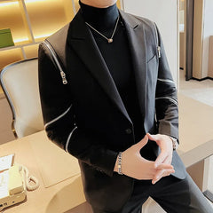 Bonsir Autumn New Zipper Decoration Blazer Men Casual Slim Fit Business Dress Coats Homme Formal Social Prom Tuxedo Men Clothing