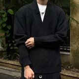 Bonsir Mens Sweater Irregular Knitted Sweater Genderless Dark Style Streetwear Campus Performance Simple Long-Sleeve Top Unisex