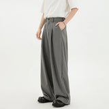 BONSIR  -  Business Casual Men's Suit Pants Solid Color Pleated Design Wide Leg Trousers Loose Straight Male Bottom Simple 24K5370