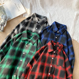 BONSIR  -  Fashion Harajuku Plaid Shirts for Men Autumn Winter High Quality Casual Flannel Men Retro Long Sleeves Shirt Streetwear Blouses