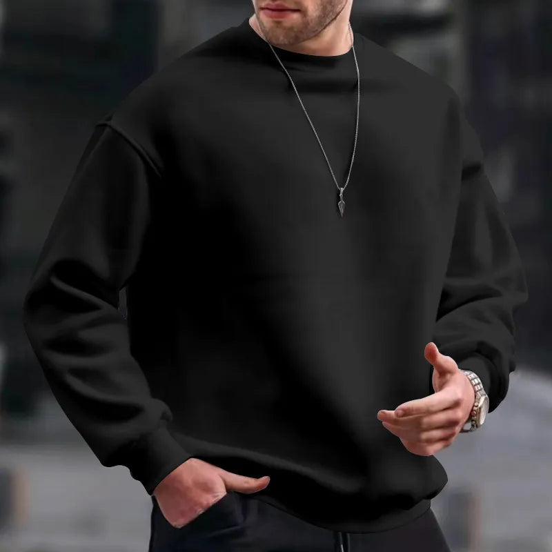 Bonsir Autumn Solid Liner Fleece Sweatshirts Casual Men Long Sleeve O-Neck Pullovers Hoodie Winter Soft Clothing Loose Pullovers