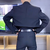 Bonsir Mens Short Slim Casual Suit Autumn Winter Genderless Trend Fashion Personality Temperament Solid Color Lapel Jacket Unisex