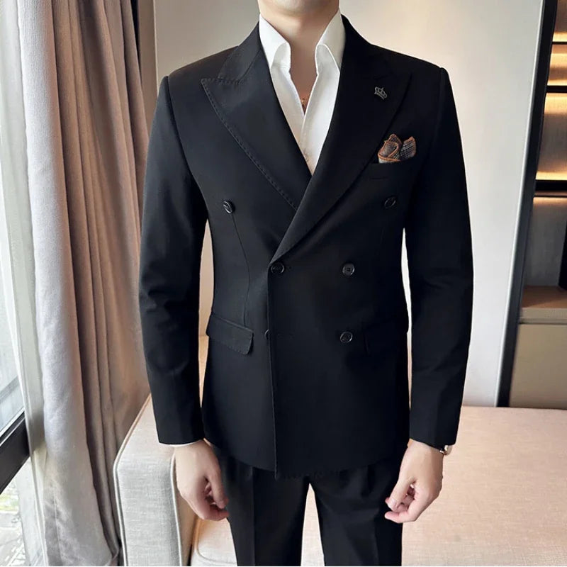 Bonsir (Jacket+Pant) Fashion Double Breasted Design Men's Slim Fit Suits High Quality Italian Style Wedding Social Tuxedo Men Clothing