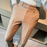 Bonsir Autumn New Solid Straight Casual Pant Men's Simple Versatile Business Social Trousers Formal Office Slim Fit Suit Pants