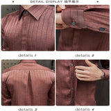 BONSIR  -  Luxury Men's Long Sleeved Silk Shirts Spring Wrinkles Design Striped Man Social Dress Shirt Elegant Party Prom Mens Clothing 4XL