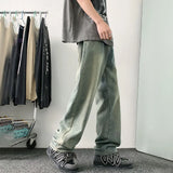 Bonsir Summer New Fashion Casual Retro Distressed High Street Straight Jeans Men'S Loose Korean Style Trendy Wide Leg Long Pants Men