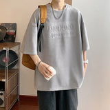 BONSIR  -  Summer Letter Foming Printing Suede T-Shirt Men 2024 Mens Hip Hop T-Shirts Streetwear Round Neck Tshirt Loose Casual Unisex Tops