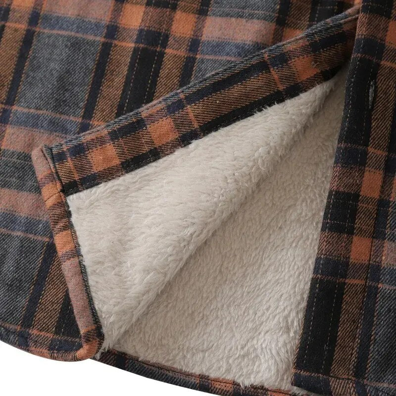 Bonsir Quality Mens Plaid Flannel Shirts Thick Jacket Quilted Lined Long Sleeve Winter Shirt Cotton Coat with Pockets Camisas De Hombre