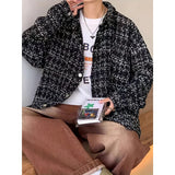 BONSIR  -  tweed small fragrant plaid jacket men's spring, autumn and winter high-end loose casual boys lapel jacket