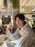 BONSIR  -  autumn and winter luxury knitted sweater for men for retro hooded textured jacket Korean fashion top for men