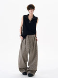 BONSIR  -  Old Qian style pleated wide-leg pants versatile body three-dimensional belt straight-leg pants men's trousers trousers