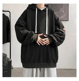 BONSIR  -  Basic Hooded Drawstring Sweatshirts Men's Clothing Fashion Spliced Autumn Winter Fleece Loose Korean Casual Long Sleeve Hoodies