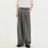 BONSIR  -  Business Casual Men's Suit Pants Solid Color Pleated Design Wide Leg Trousers Loose Straight Male Bottom Simple 24K5370