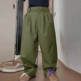 BONSIR  -  Men Pants Solid Color High Waist Pleated Button Casual Trousers Men Streetwear Loose Joggers Fashion Male Long Pants